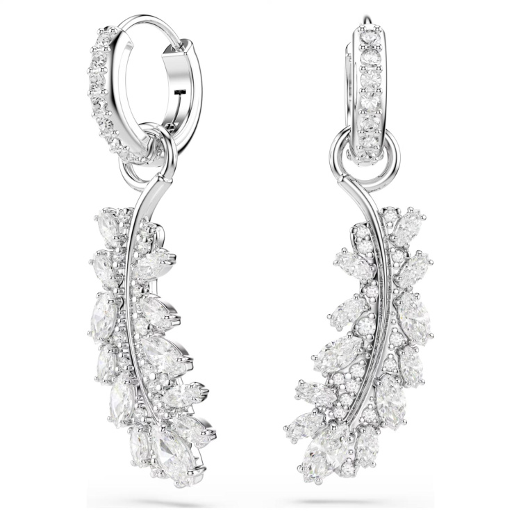 Vienna earrings Mixed cuts, Feather, White, Rhodium plated